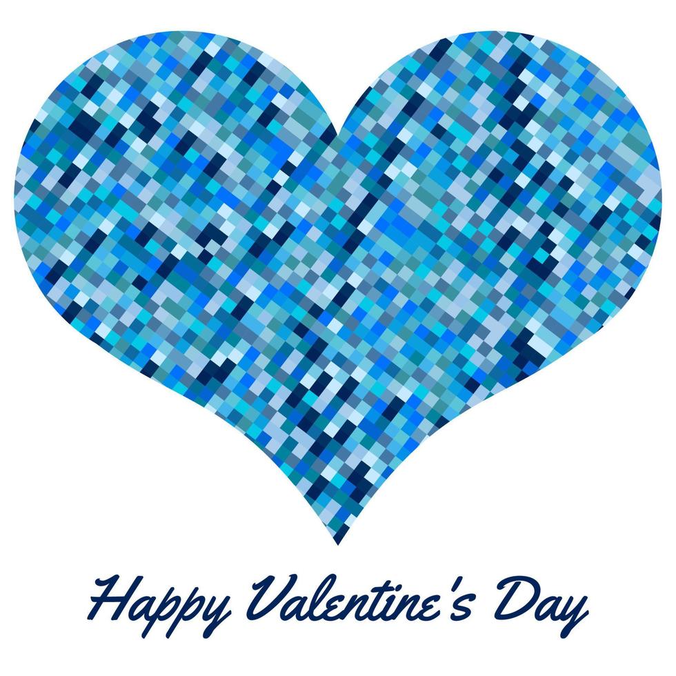 Blue heart made of pixels. Valentines Day background with heart on a white background. Symbol of Love Element for wedding Template. vector