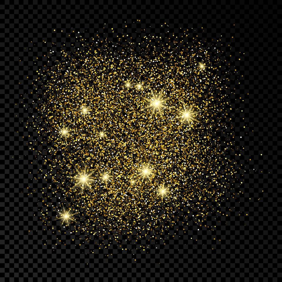 Golden glittering backdrop on a dark transparent background. Background with gold glitter effect and empty space for your text. Vector illustration