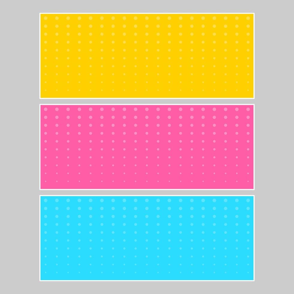 Set of multi colored pop art banners. Halftone comic template with place for your text for design. Vector illustration