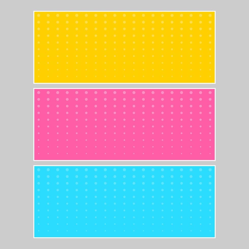 Set of multi colored pop art banners. Halftone comic template with place for your text for design. Vector illustration