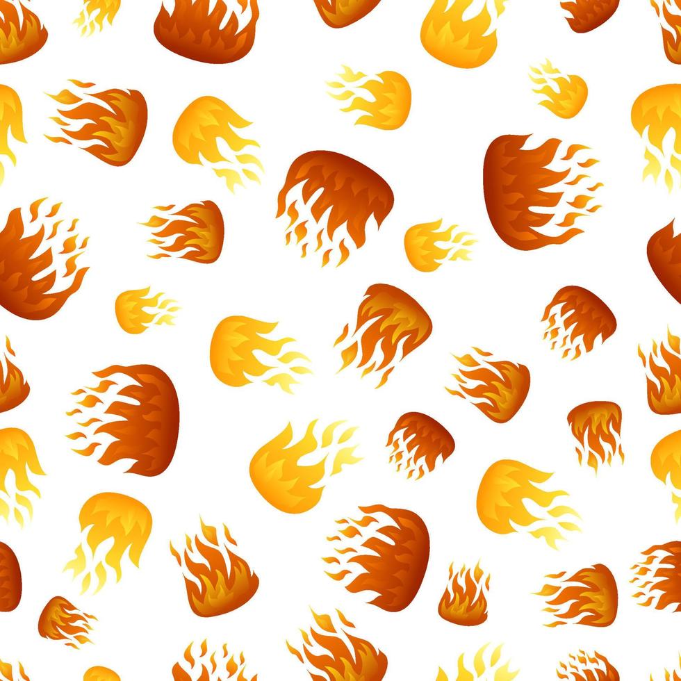 Seamless pattern with fire flame on white background. Vector illustration.