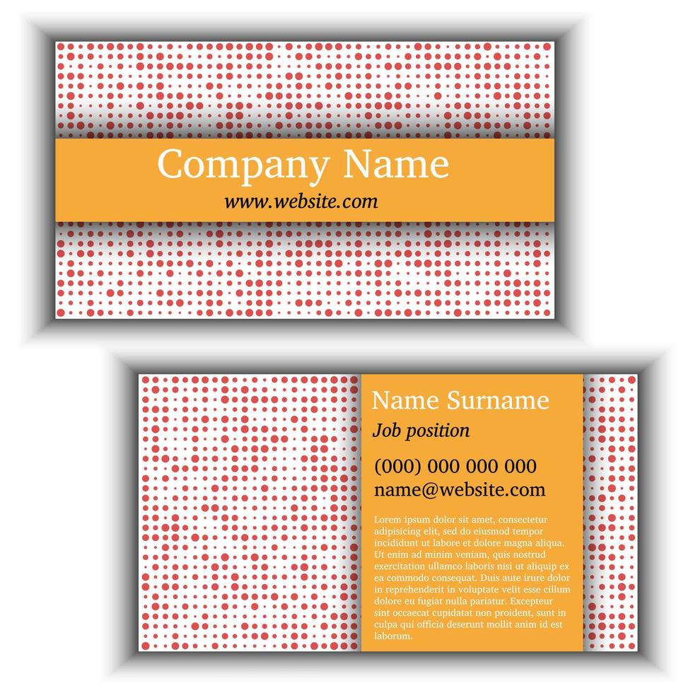 Business card template with abstract background. Irregular red dotes on white background. vector