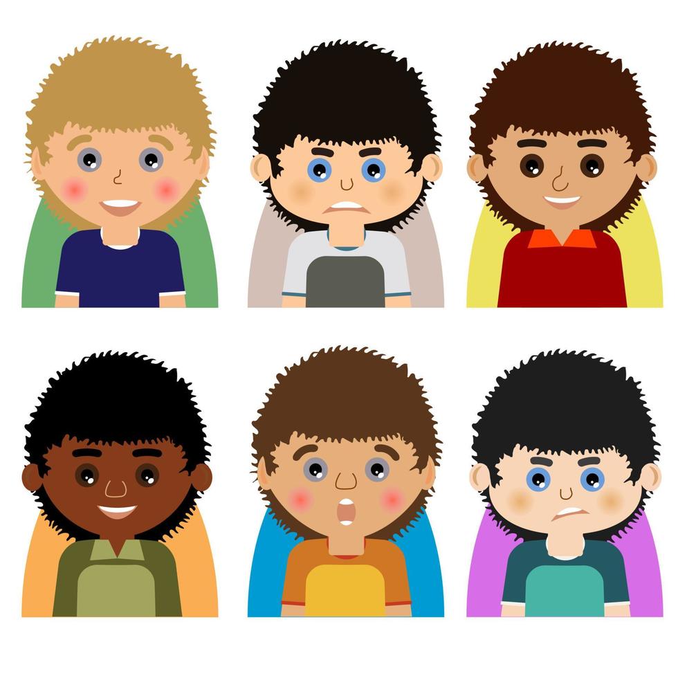 Vector man character avatars. Set of people icons with faces. Cartoon style faces avatars of man. Isolated vector characters.