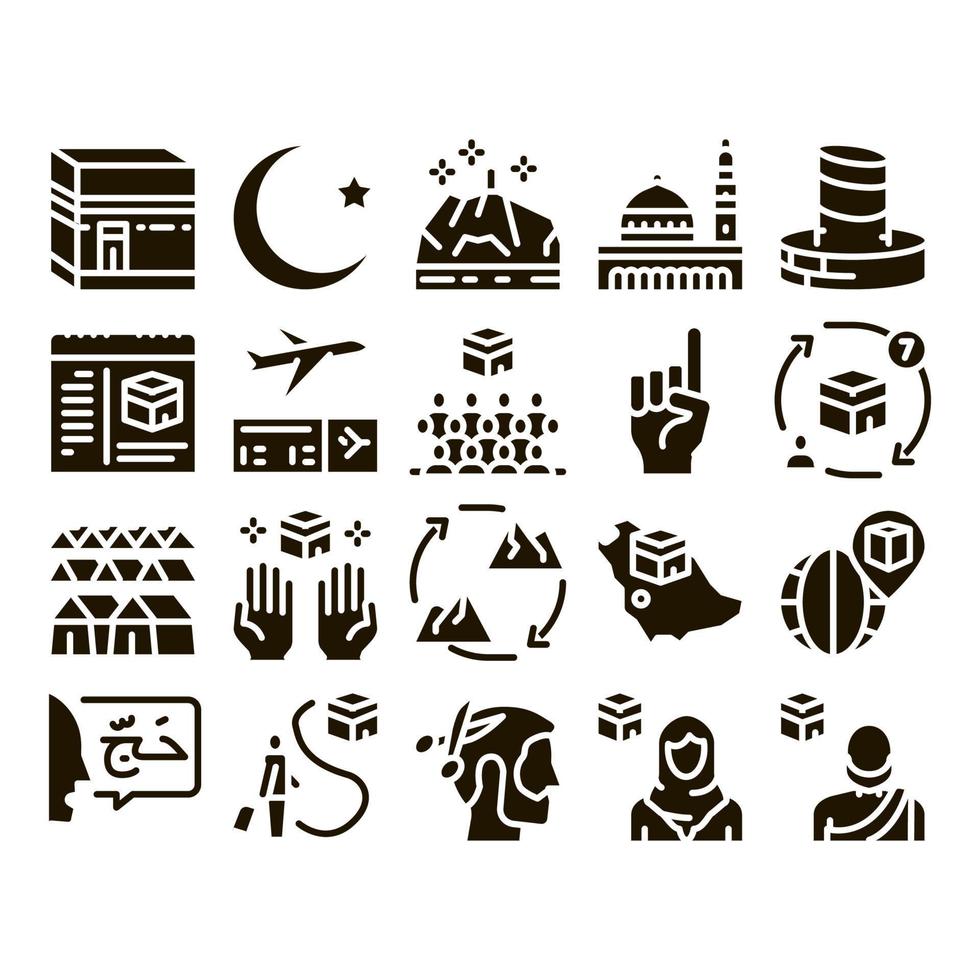 Hajj Islamic Religion Glyph Set Vector