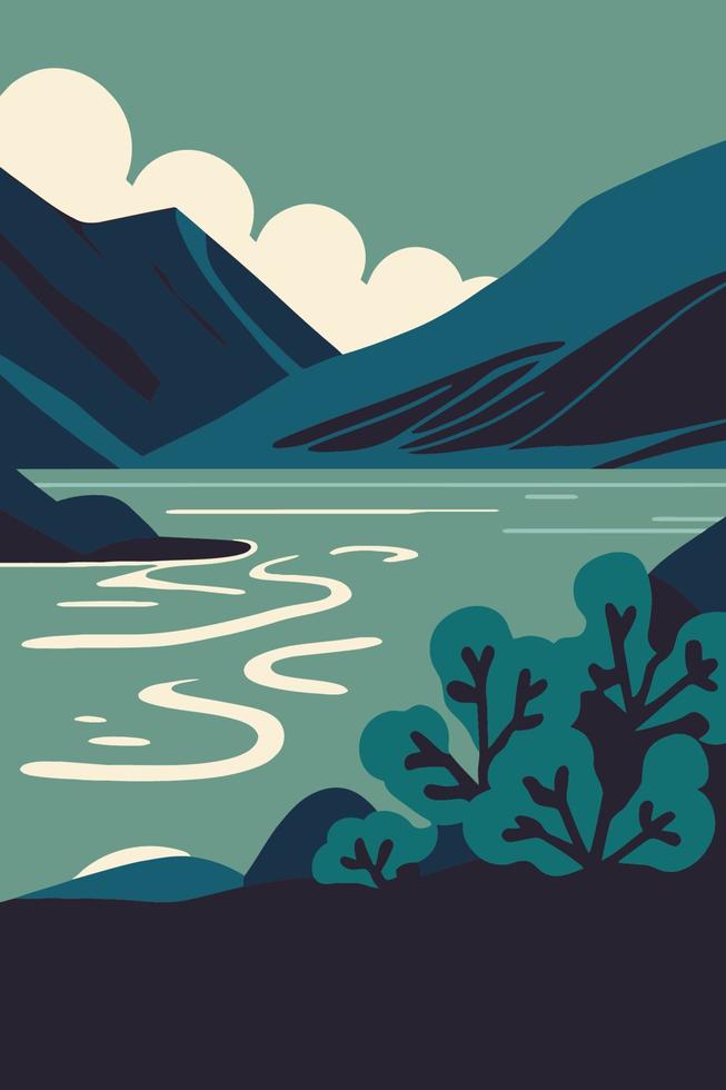 laguna azul, islandia ciudad viaje atracción turística cartel lago montaña naturaleza vector