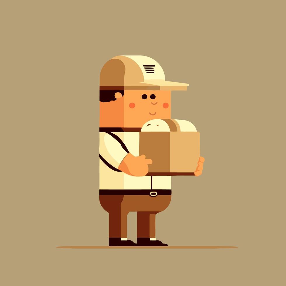 repartidor sosteniendo paquete de caja con uniforme y gorra ilustración vectorial vector