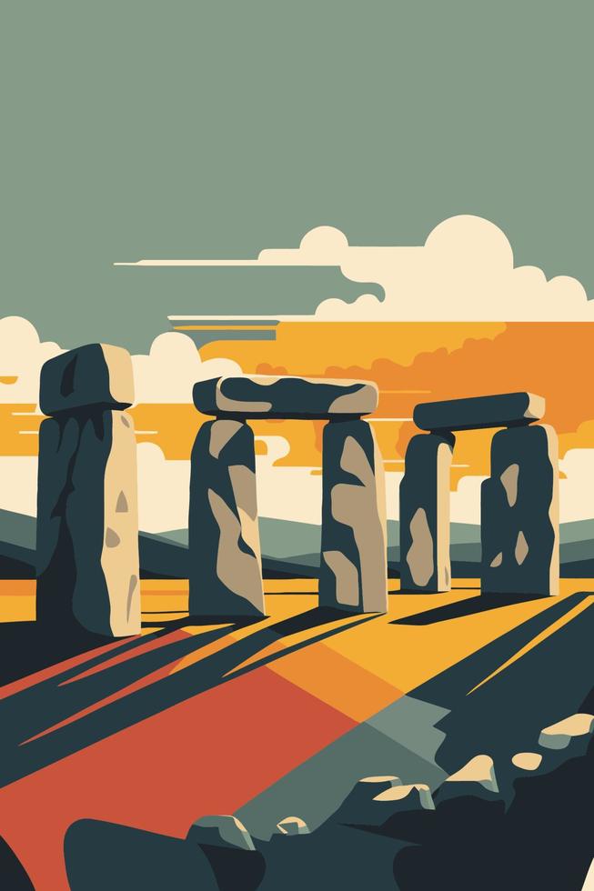 hito de stonehenge wiltshire, atracción turística de inglaterra vector de color plano