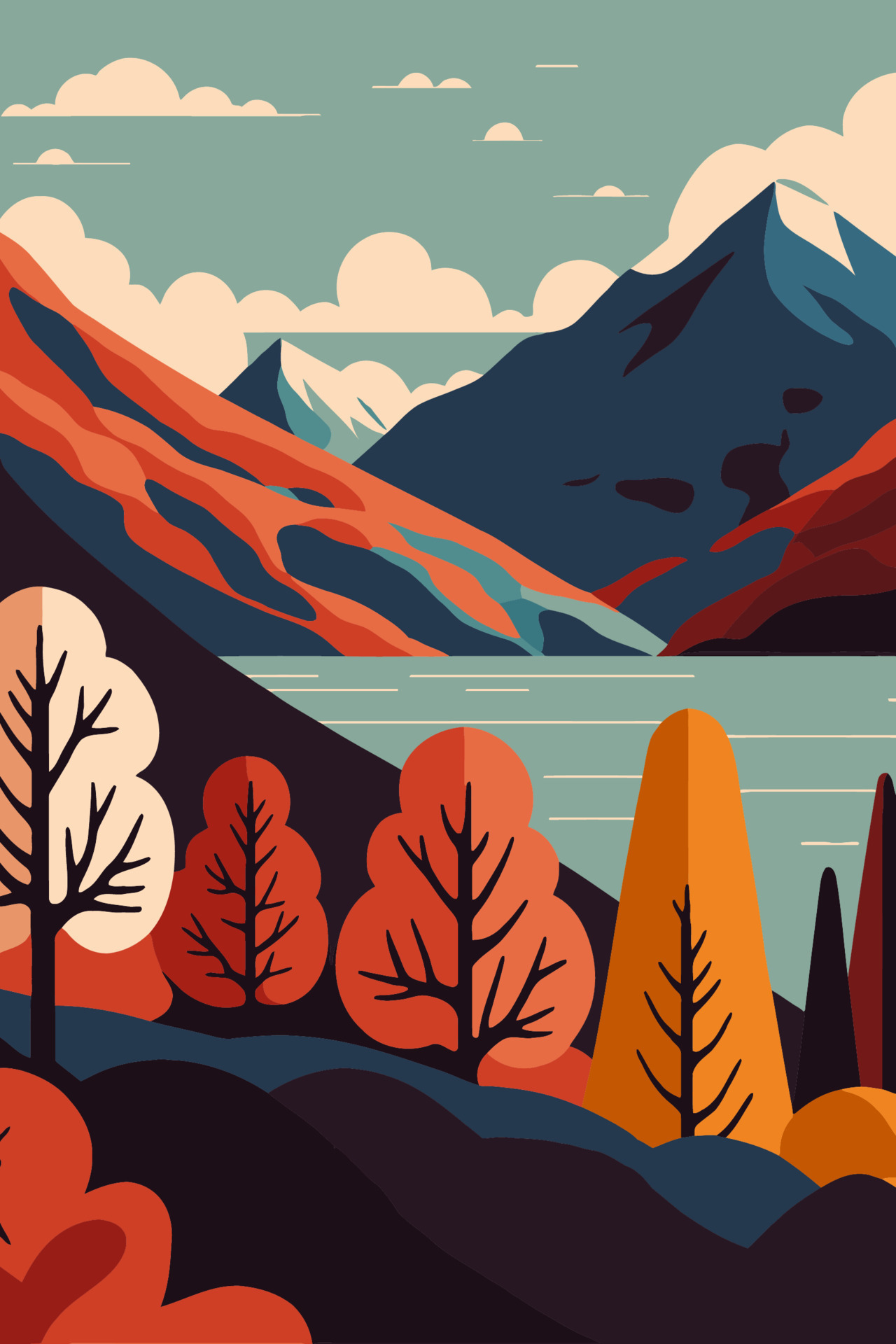 Torres Del Paine national park mountain lake nature illustration ...