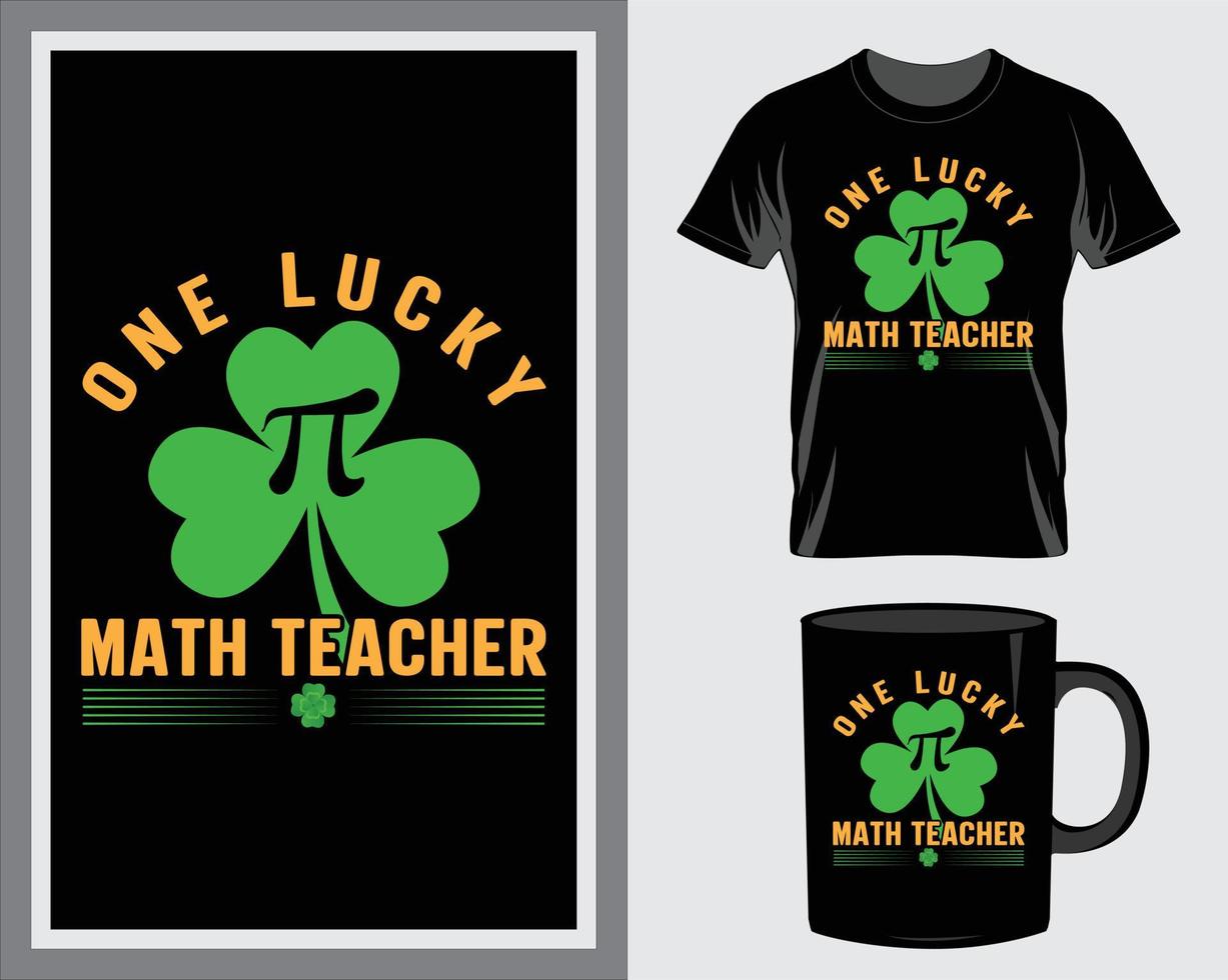 One lucky math teacher St. Patrick's Day quote t-shirt and mug design vector