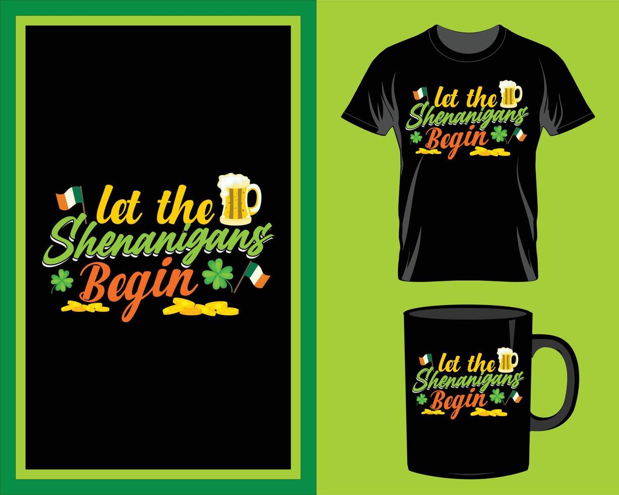Let the shenanigans begin St. Patrick's Day quote t-shirt and mug design vector