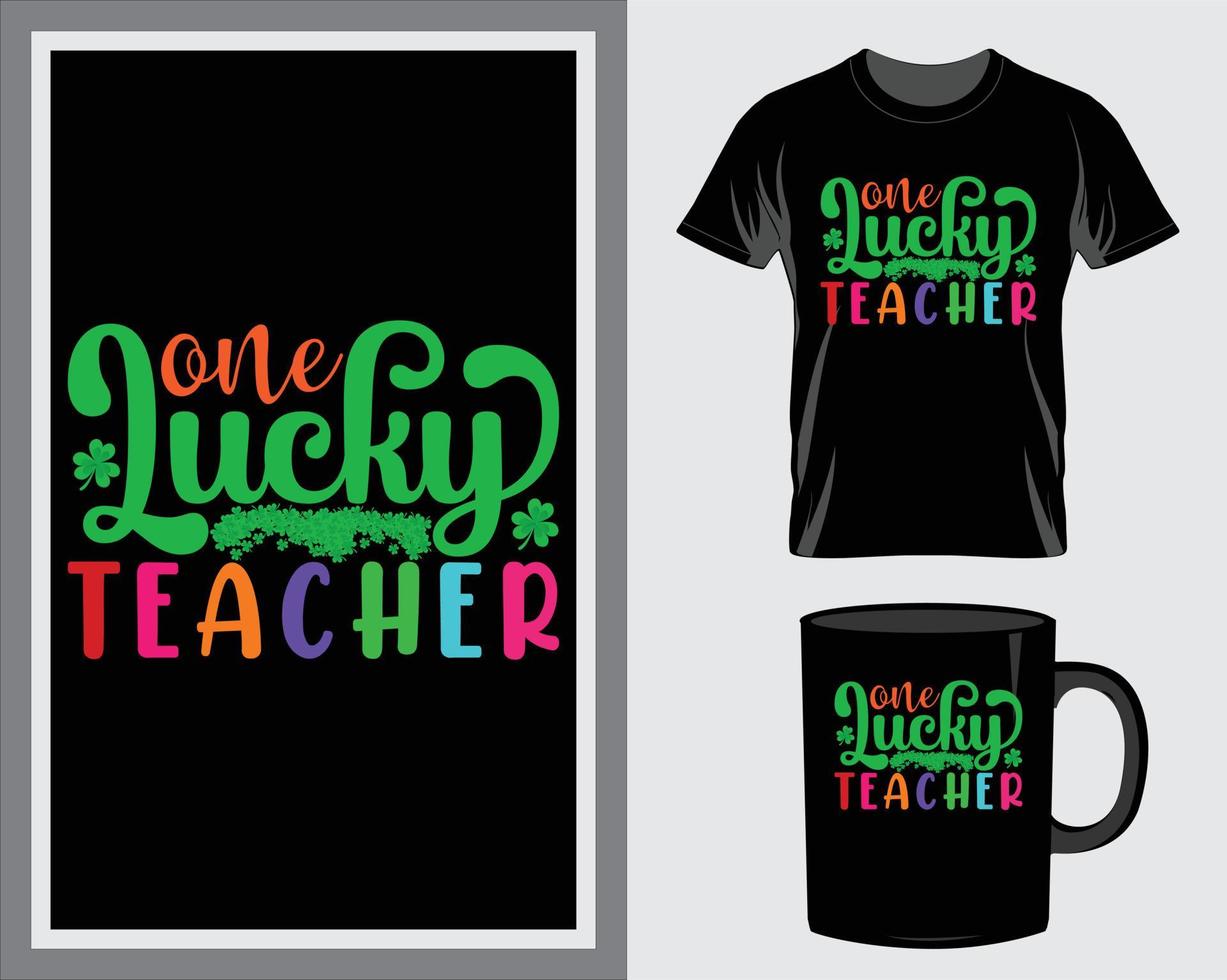 one lucky teacher St. Patrick's Day quote t-shirt and mug design vector