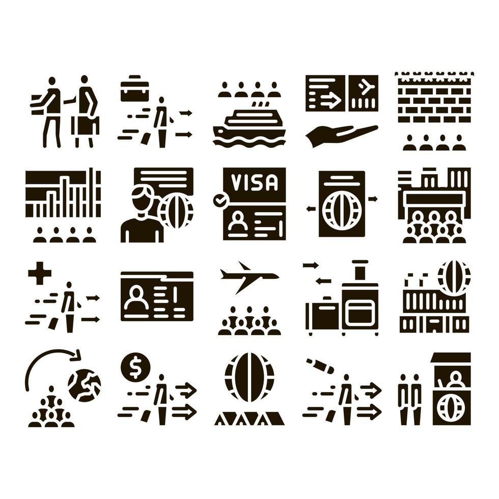 Immigration Refugee Glyph Set Vector