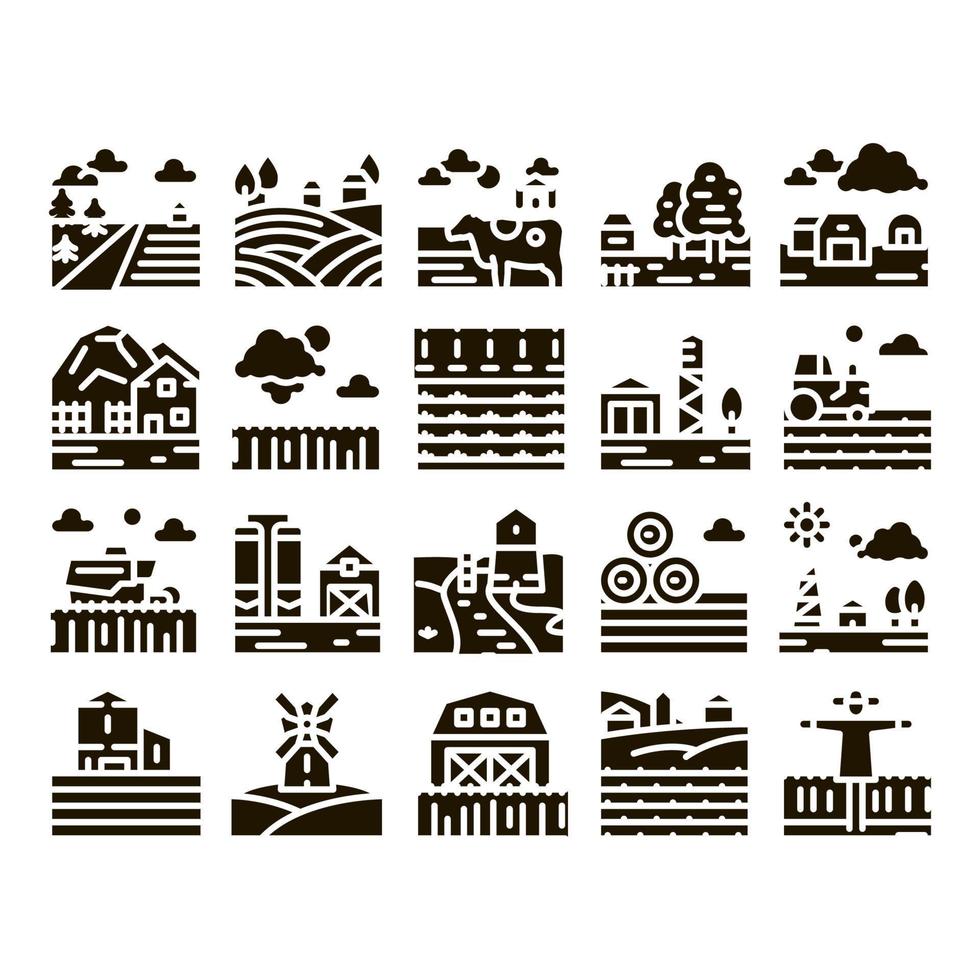 Farming Landscape Glyph Set Vector