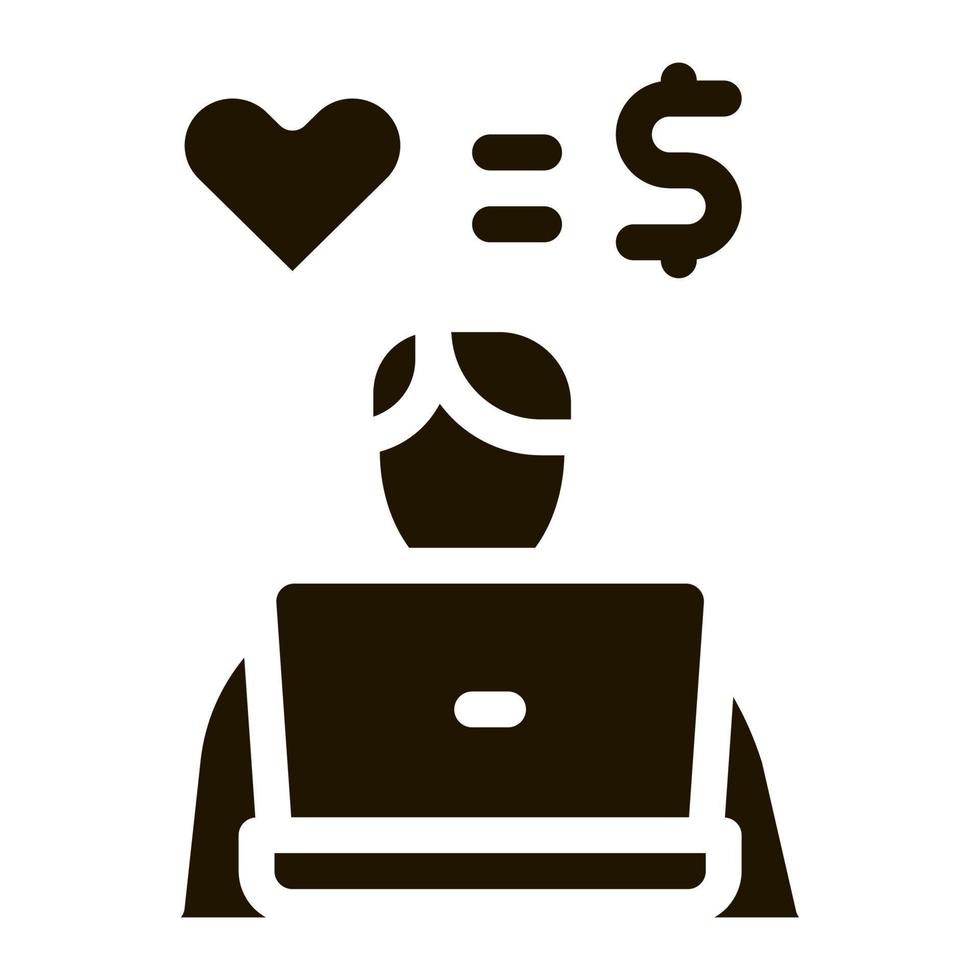 amor es igual a dinero optimización de motor de búsqueda icono vector glifo ilustración