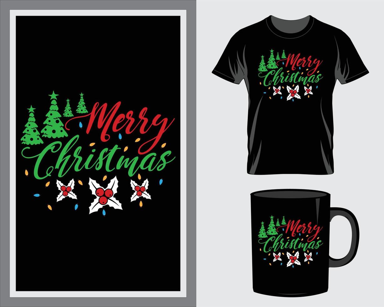 Merry Christmas quote t-shirt and mug design vector