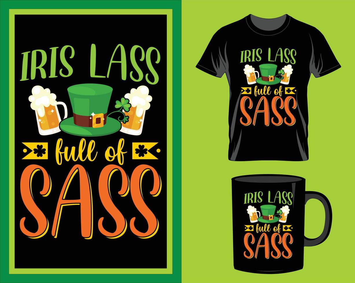 Irish lass full of sass St. Patrick's Day quote t-shirt and mug design vector