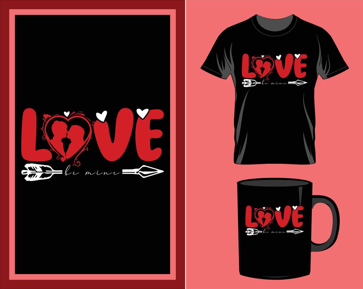 LOVE valentine's day quote t-shirt and mug design vector