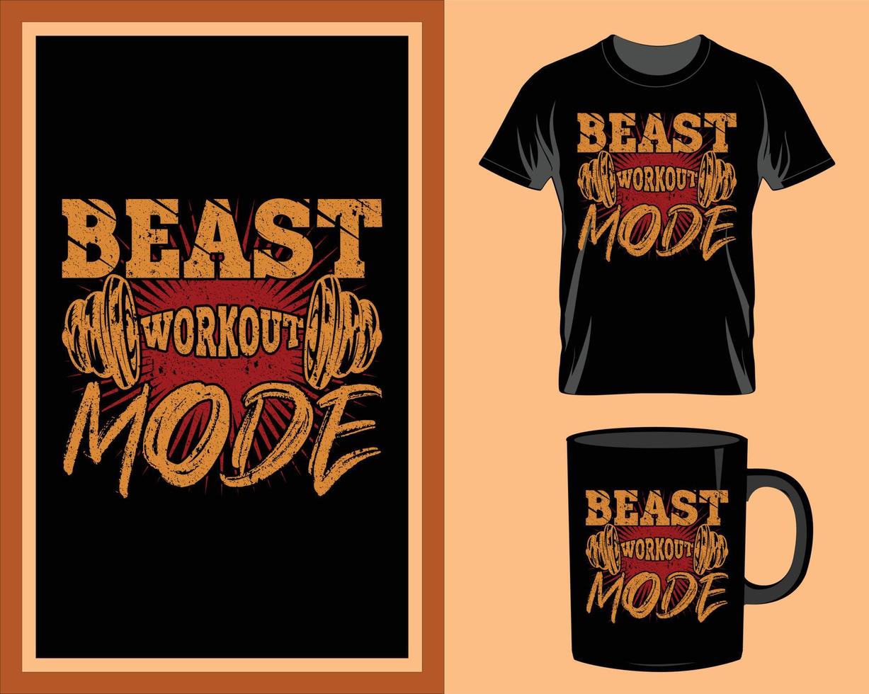 Beast workout mode Gym Fitness quote t-shirt and mug design vector