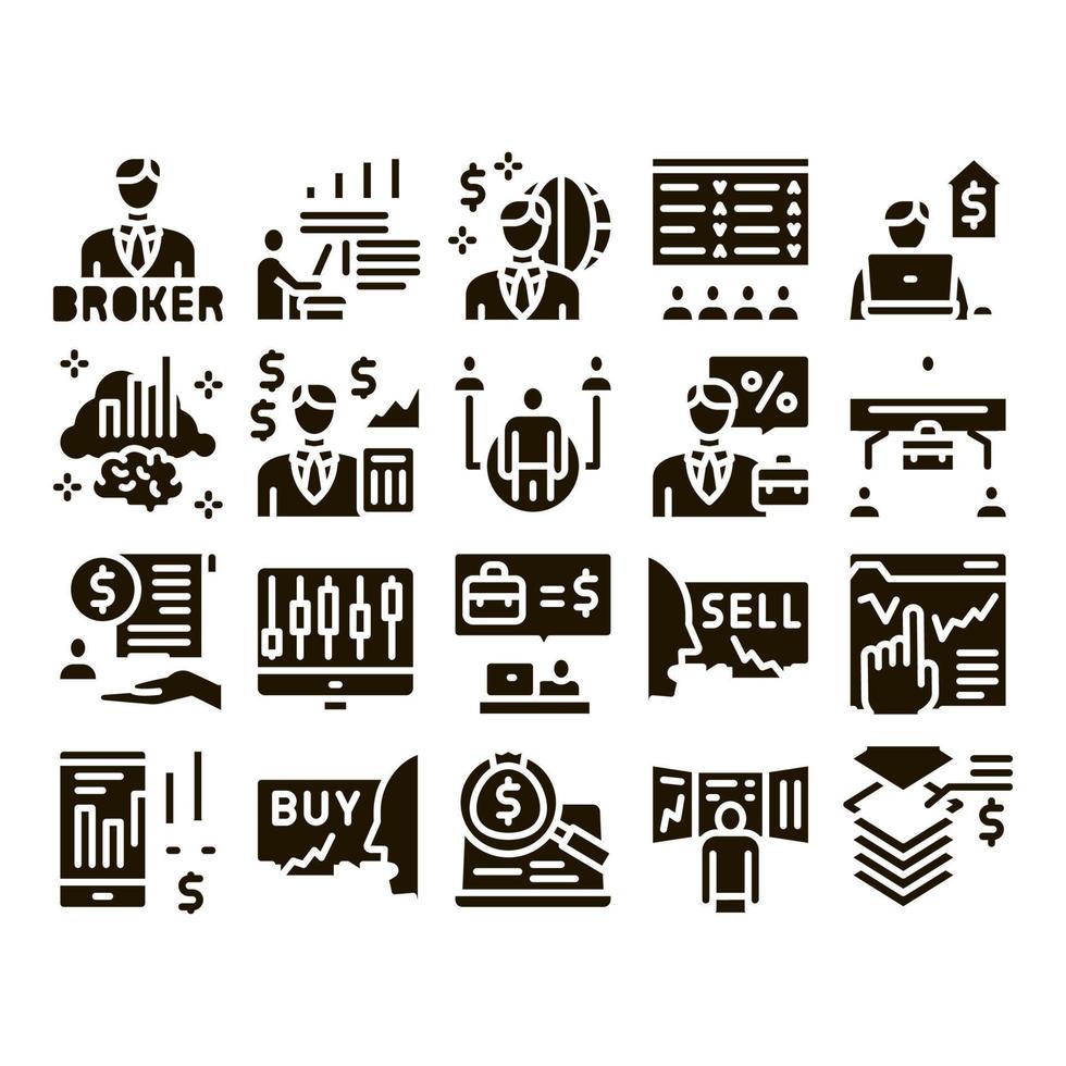 Broker Advice Business Glyph Set Vector