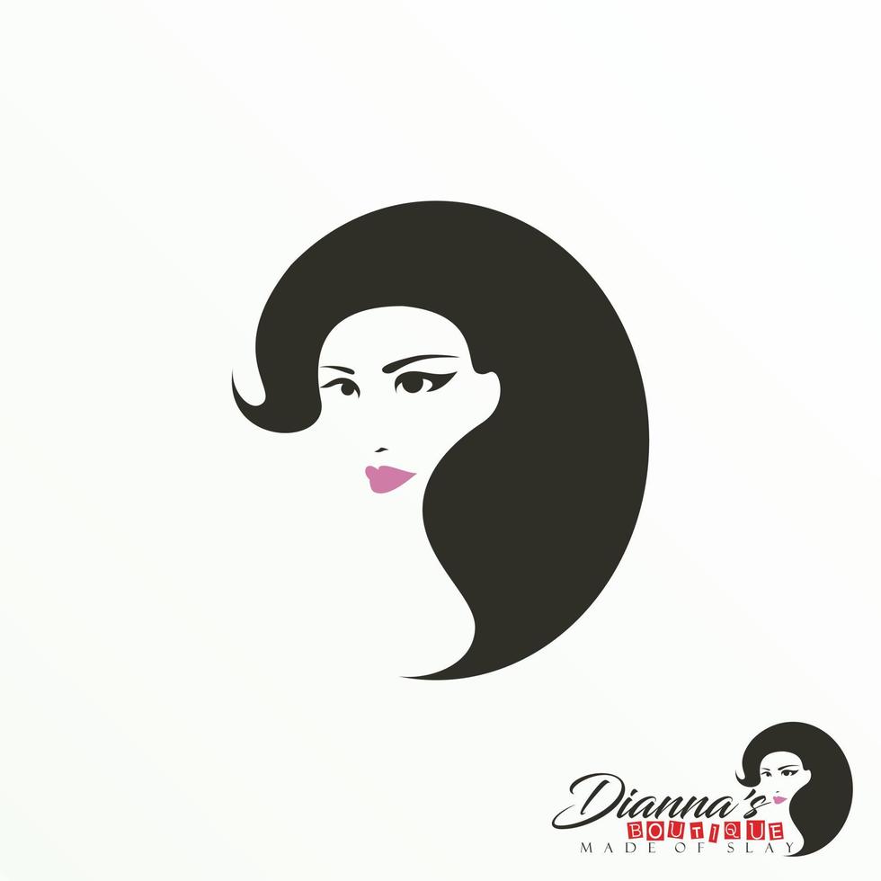 cabello largo único hermoso rostro femenino o mujer imagen icono gráfico diseño de logotipo concepto abstracto vector stock. puede usarse como un símbolo de cuidado o moda