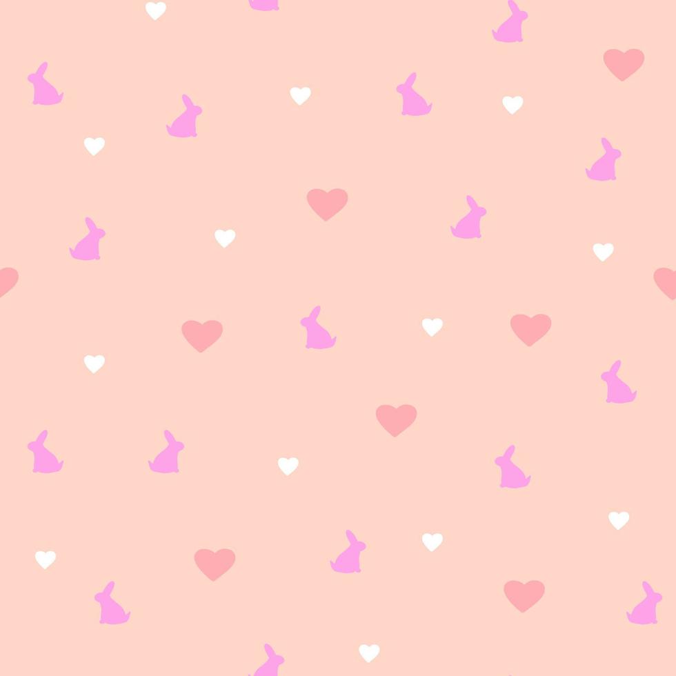 Seamless pattern with hand drawn rabbit silhouettes and hearts in doodle style, illustration with bunny,holiday decoration,print for wrapping paper,Valentines day,romantic bookend on light background vector