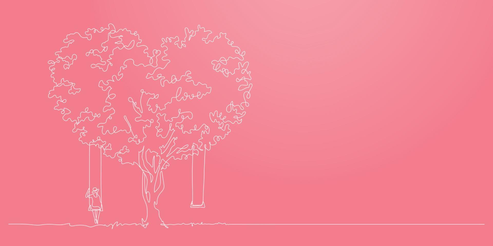 woman sitting on a swing under the heart shape tree vector