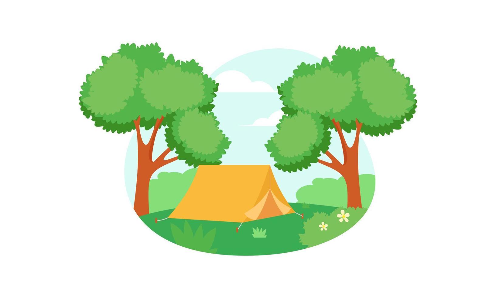 Camping place cartoon composition with dinner on fire night sky vector