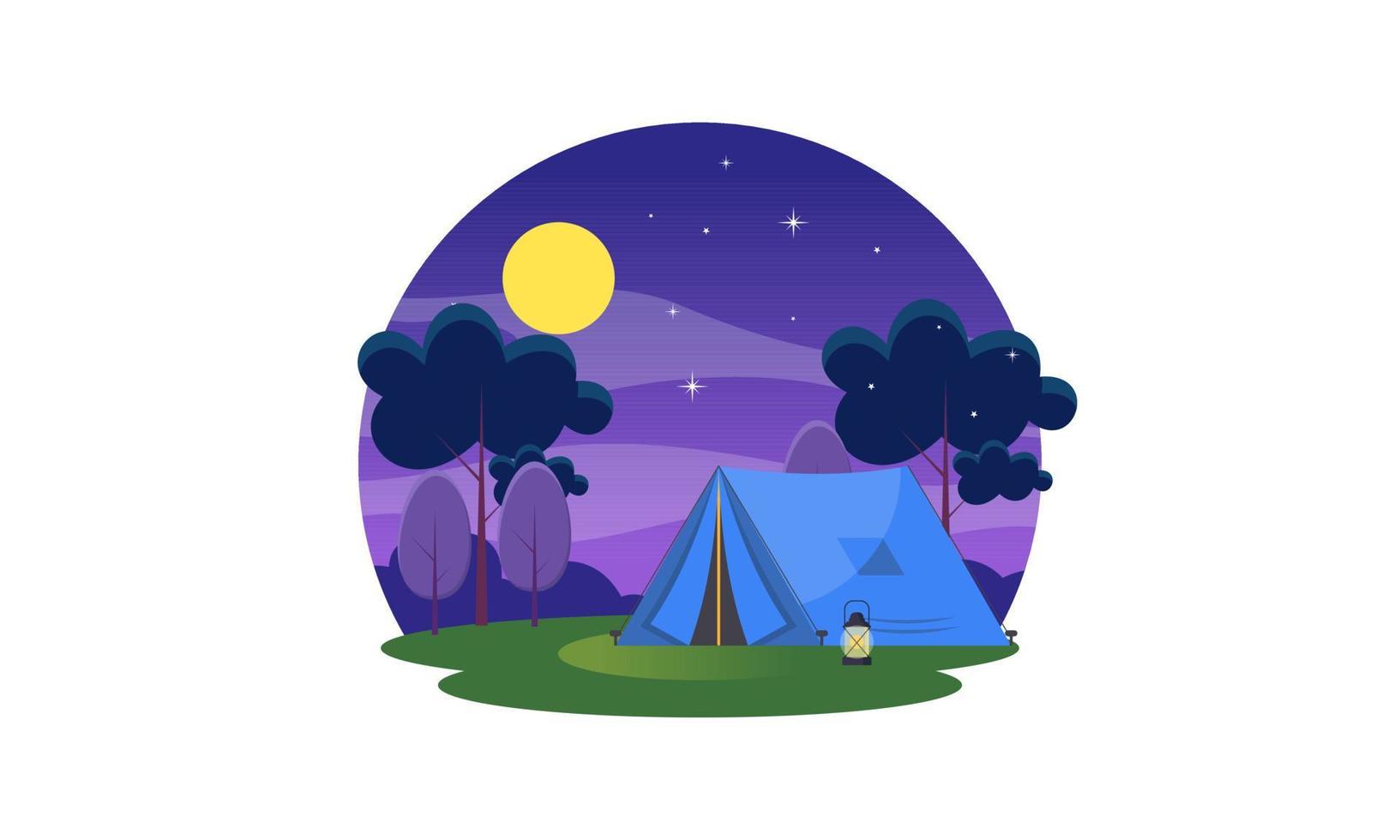 Camping place cartoon composition with dinner on fire night sky vector