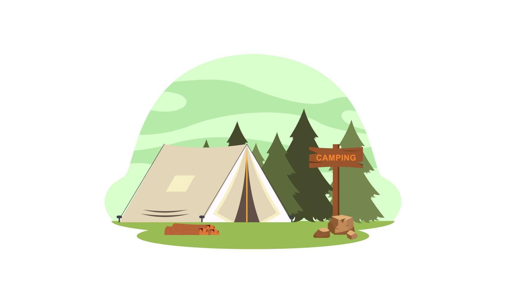 Camping place cartoon composition with dinner on fire night sky vector