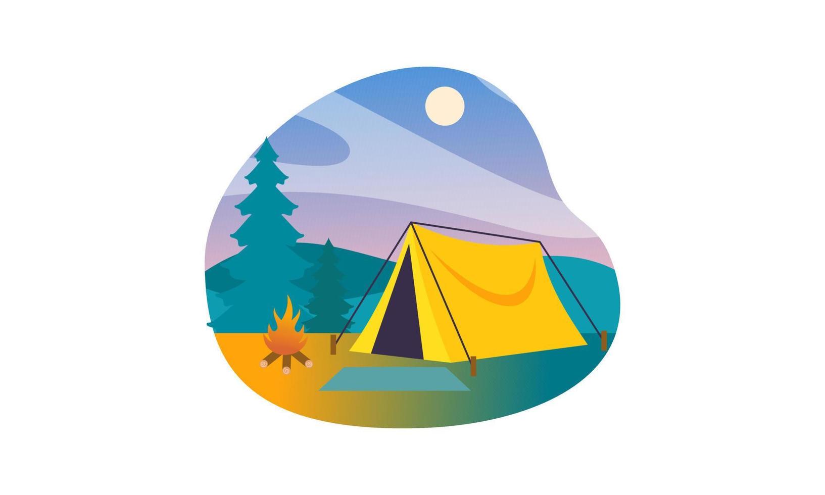 Camping place cartoon composition with dinner on fire night sky vector