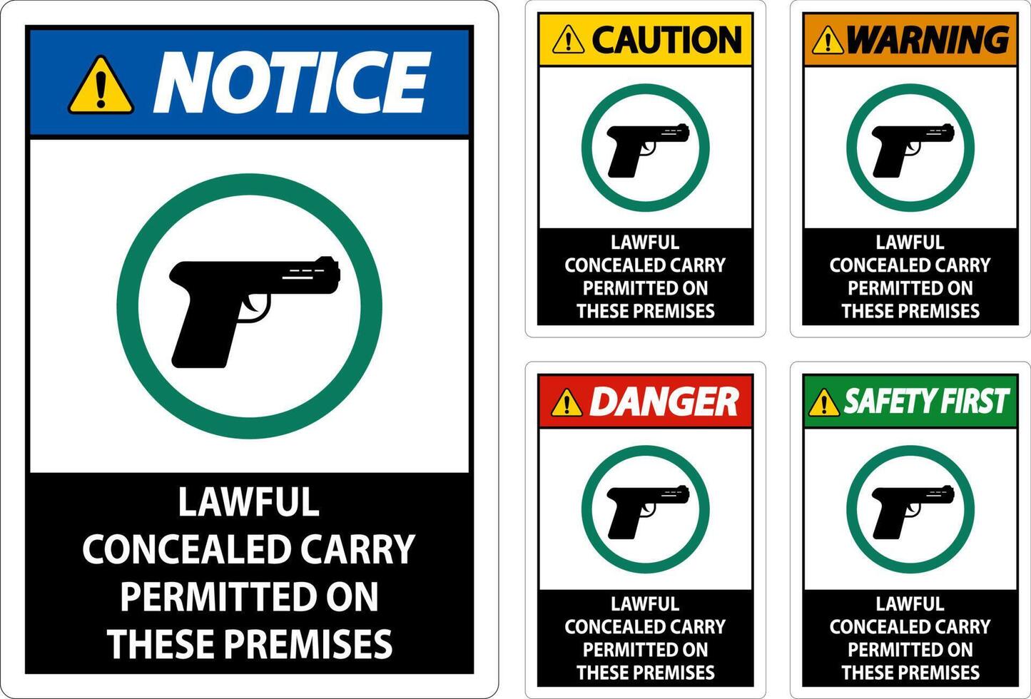 Notice Firearms Allowed Sign Lawful Concealed Carry Permitted On These Premises vector