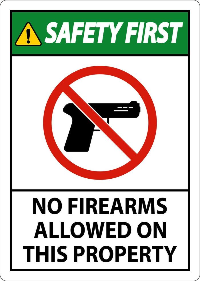 Safety First Sign No Firearms Allowed On This Property vector
