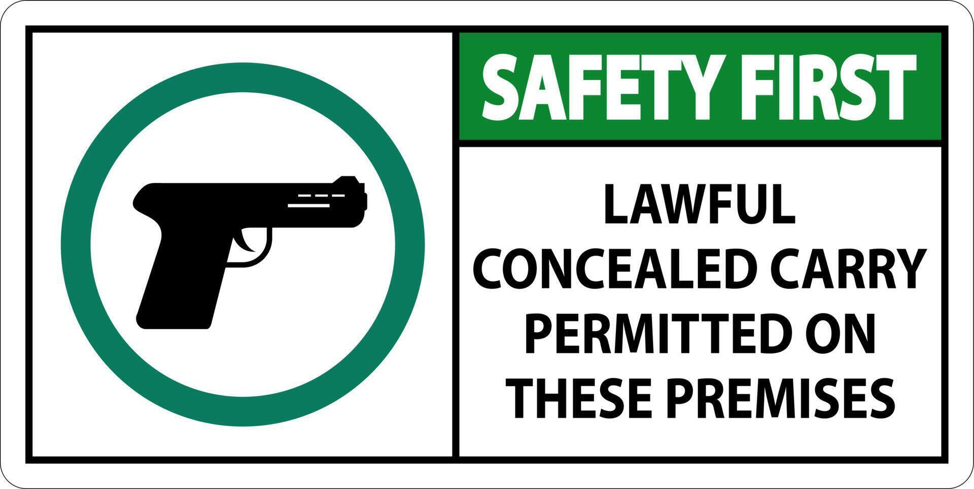 Safety First Firearms Allowed Sign Lawful Concealed Carry Permitted On These Premises vector