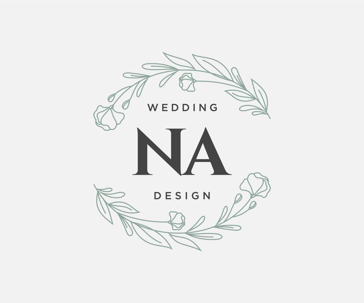 NA Initials letter Wedding monogram logos collection, hand drawn modern minimalistic and floral templates for Invitation cards, Save the Date, elegant identity for restaurant, boutique, cafe in vector