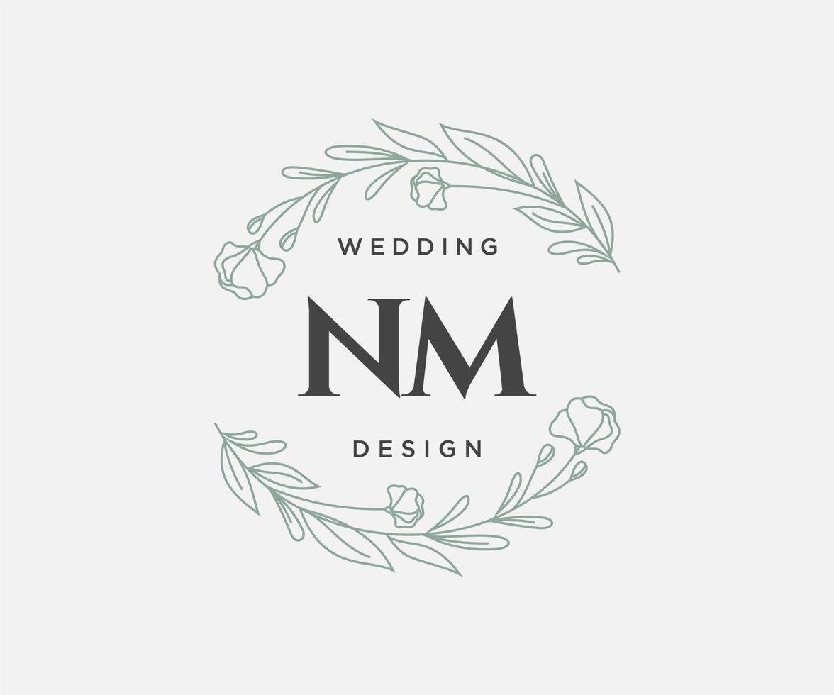 colección de logotipos de monograma de boda con letras iniciales nm, plantillas florales y minimalistas modernas dibujadas a mano para tarjetas de invitación, guardar la fecha, identidad elegante para restaurante, boutique, café en vector