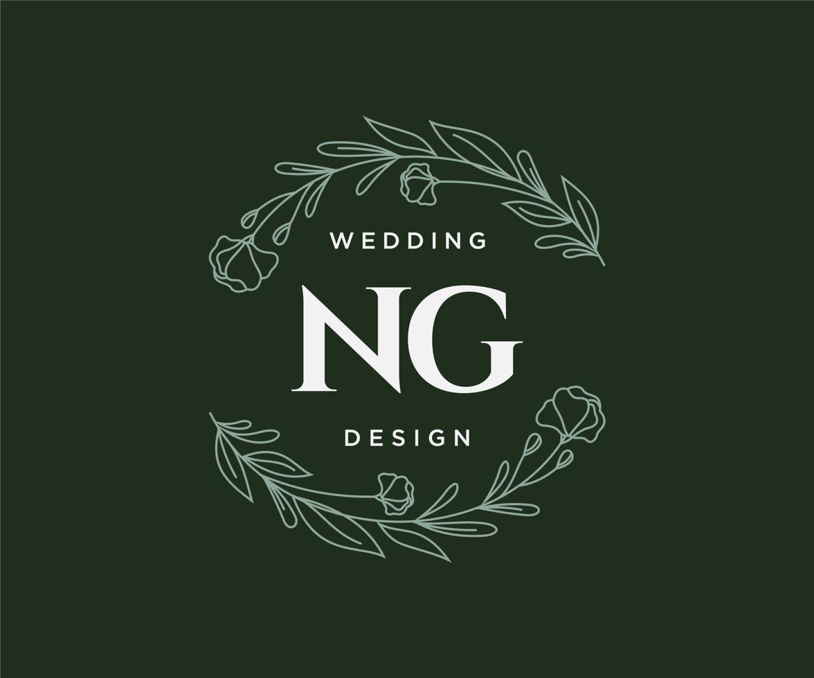 colección de logotipos de monograma de boda con letras iniciales ng, plantillas florales y minimalistas modernas dibujadas a mano para tarjetas de invitación, guardar la fecha, identidad elegante para restaurante, boutique, café en vector