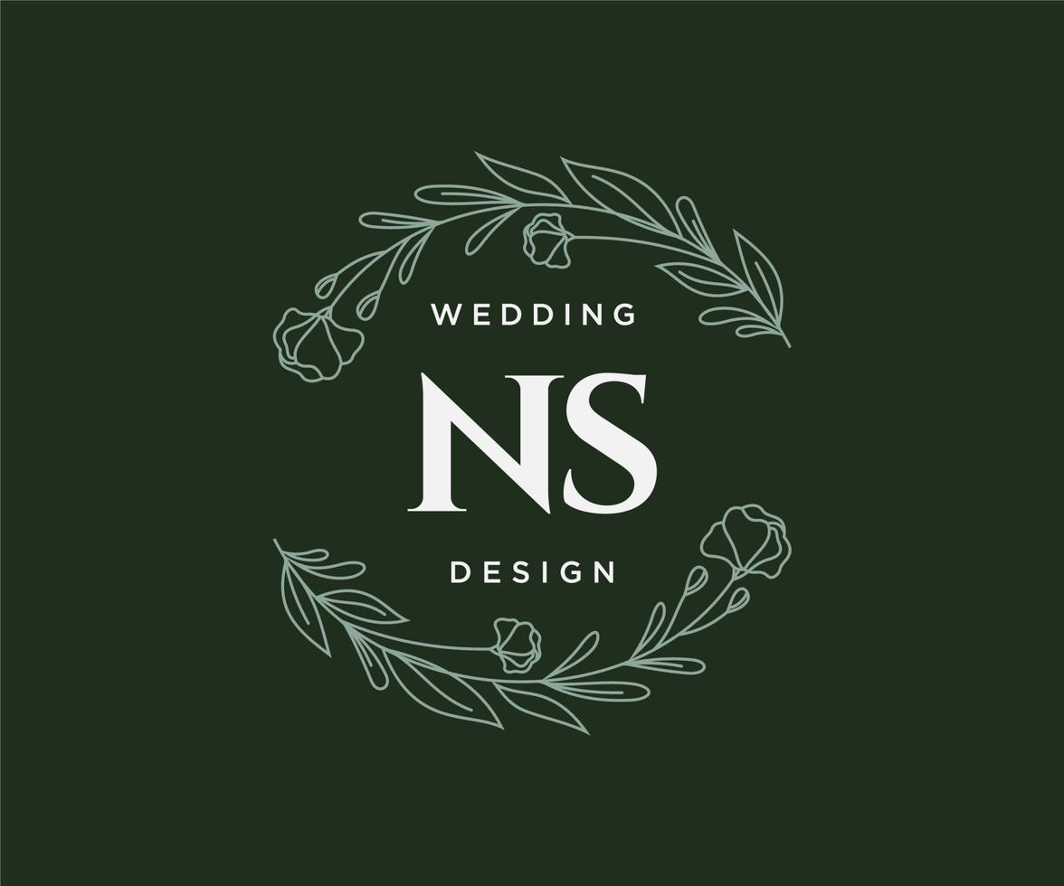 colección de logotipos de monogramas de boda con letras iniciales de ns, plantillas florales y minimalistas modernas dibujadas a mano para tarjetas de invitación, guardar la fecha, identidad elegante para restaurante, boutique, café en vectores