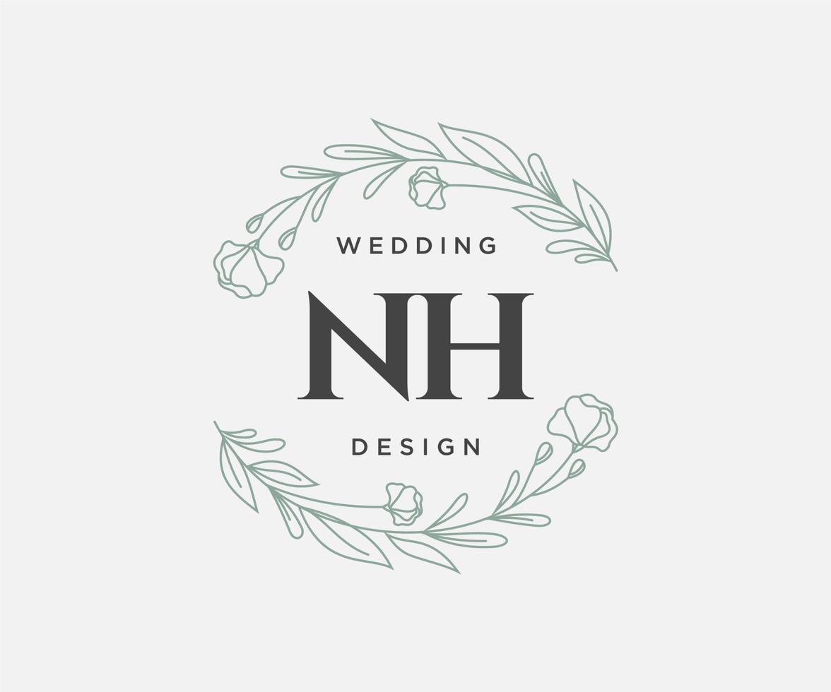 NH Initials letter Wedding monogram logos collection, hand drawn modern minimalistic and floral templates for Invitation cards, Save the Date, elegant identity for restaurant, boutique, cafe in vector