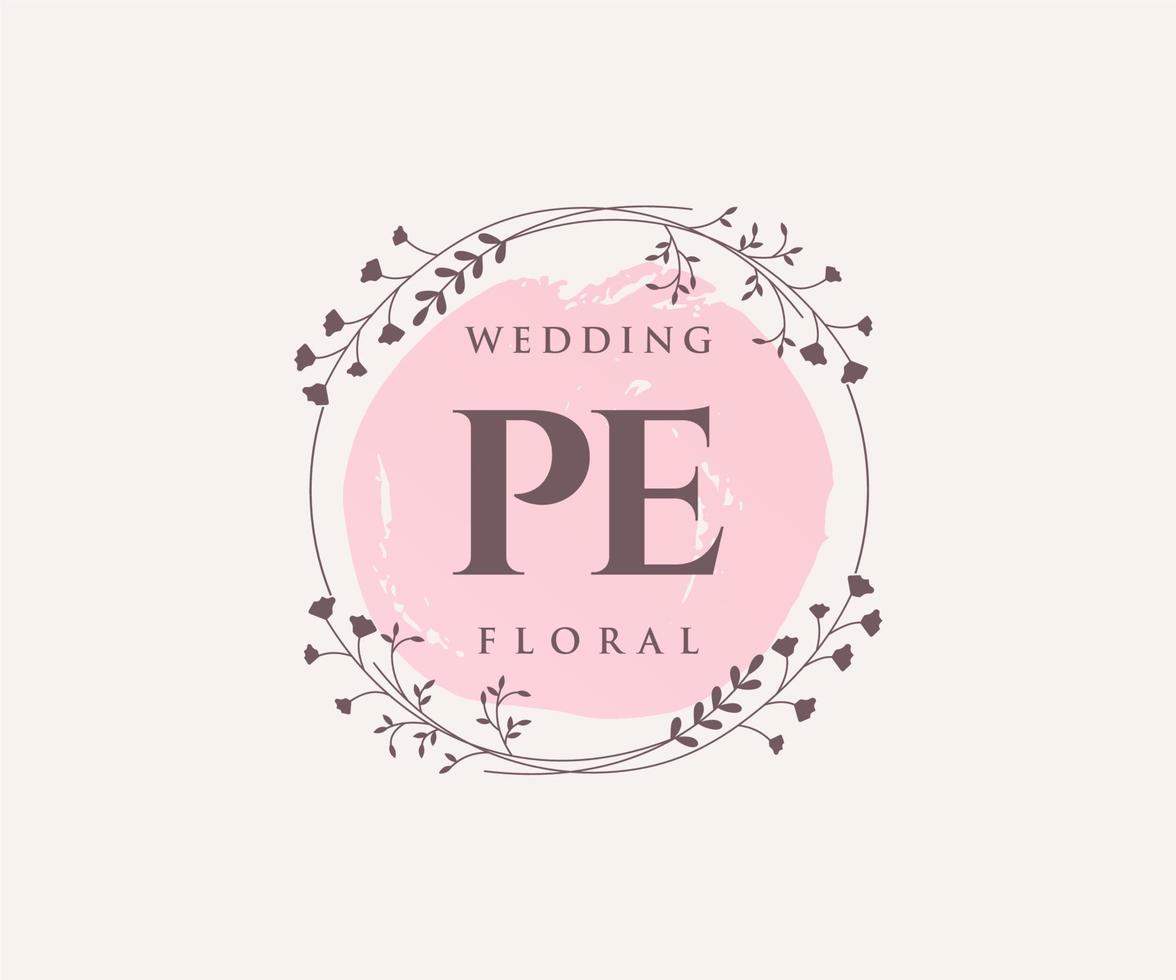 PE Initials letter Wedding monogram logos template, hand drawn modern minimalistic and floral templates for Invitation cards, Save the Date, elegant identity. vector