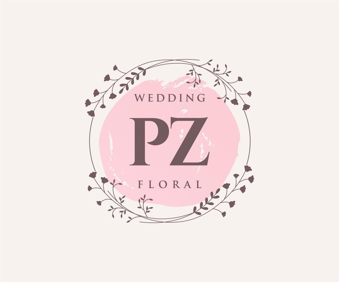 PZ Initials letter Wedding monogram logos template, hand drawn modern minimalistic and floral templates for Invitation cards, Save the Date, elegant identity. vector