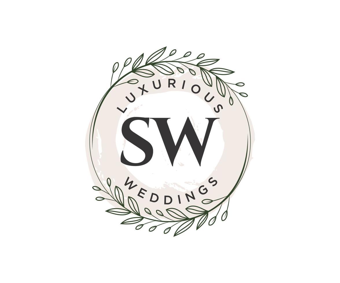 SW Initials letter Wedding monogram logos template, hand drawn modern minimalistic and floral templates for Invitation cards, Save the Date, elegant identity. vector
