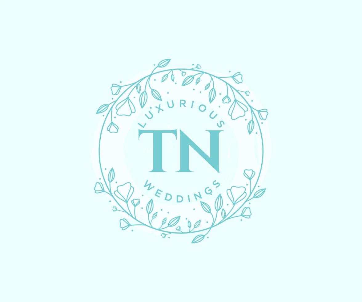 plantilla de logotipos de monograma de boda con letras iniciales tn, plantillas florales y minimalistas modernas dibujadas a mano para tarjetas de invitación, guardar la fecha, identidad elegante. vector