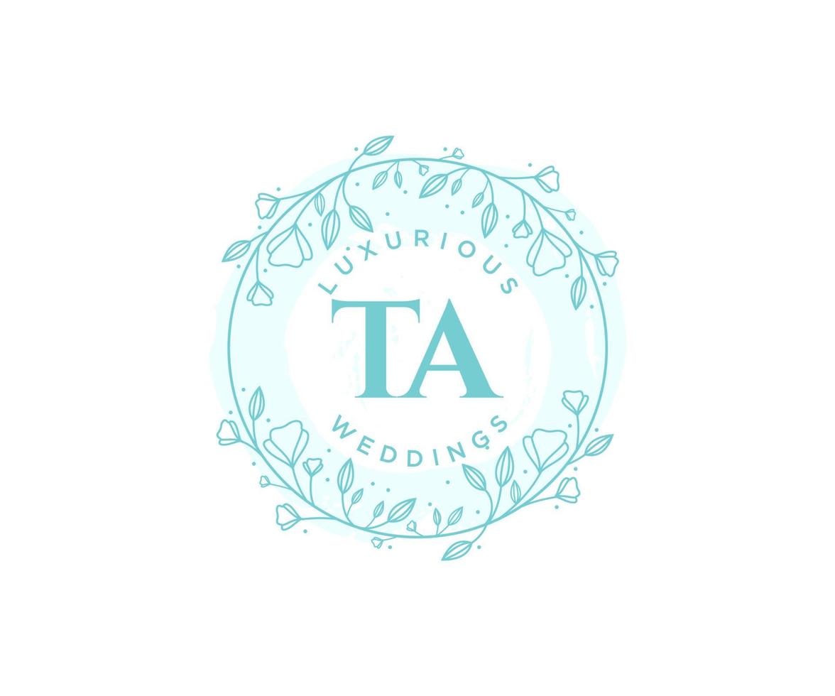 TA Initials letter Wedding monogram logos template, hand drawn modern minimalistic and floral templates for Invitation cards, Save the Date, elegant identity. vector