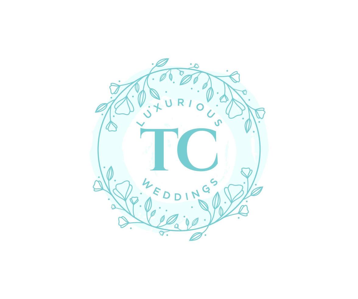 TC Initials letter Wedding monogram logos template, hand drawn modern minimalistic and floral templates for Invitation cards, Save the Date, elegant identity. vector