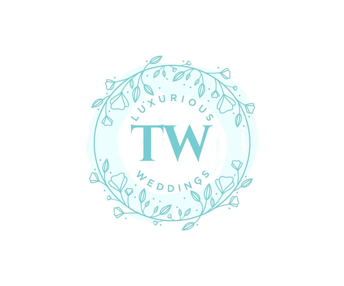 TW Initials letter Wedding monogram logos template, hand drawn modern minimalistic and floral templates for Invitation cards, Save the Date, elegant identity. vector