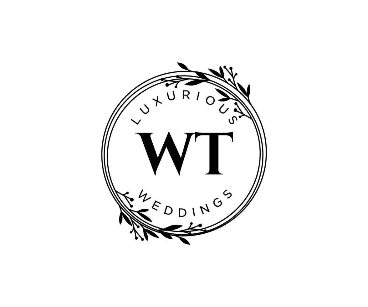 WT Initials letter Wedding monogram logos template, hand drawn modern minimalistic and floral templates for Invitation cards, Save the Date, elegant identity. vector