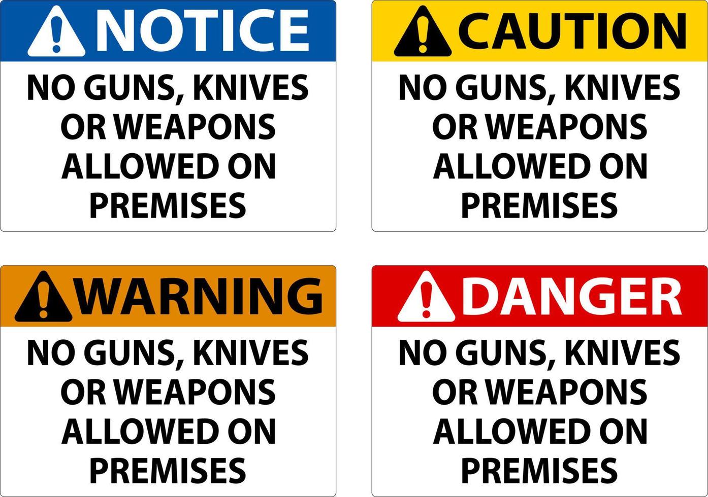 aviso reglas de armas firmar no se permiten pistolas, cuchillos o armas en las instalaciones vector