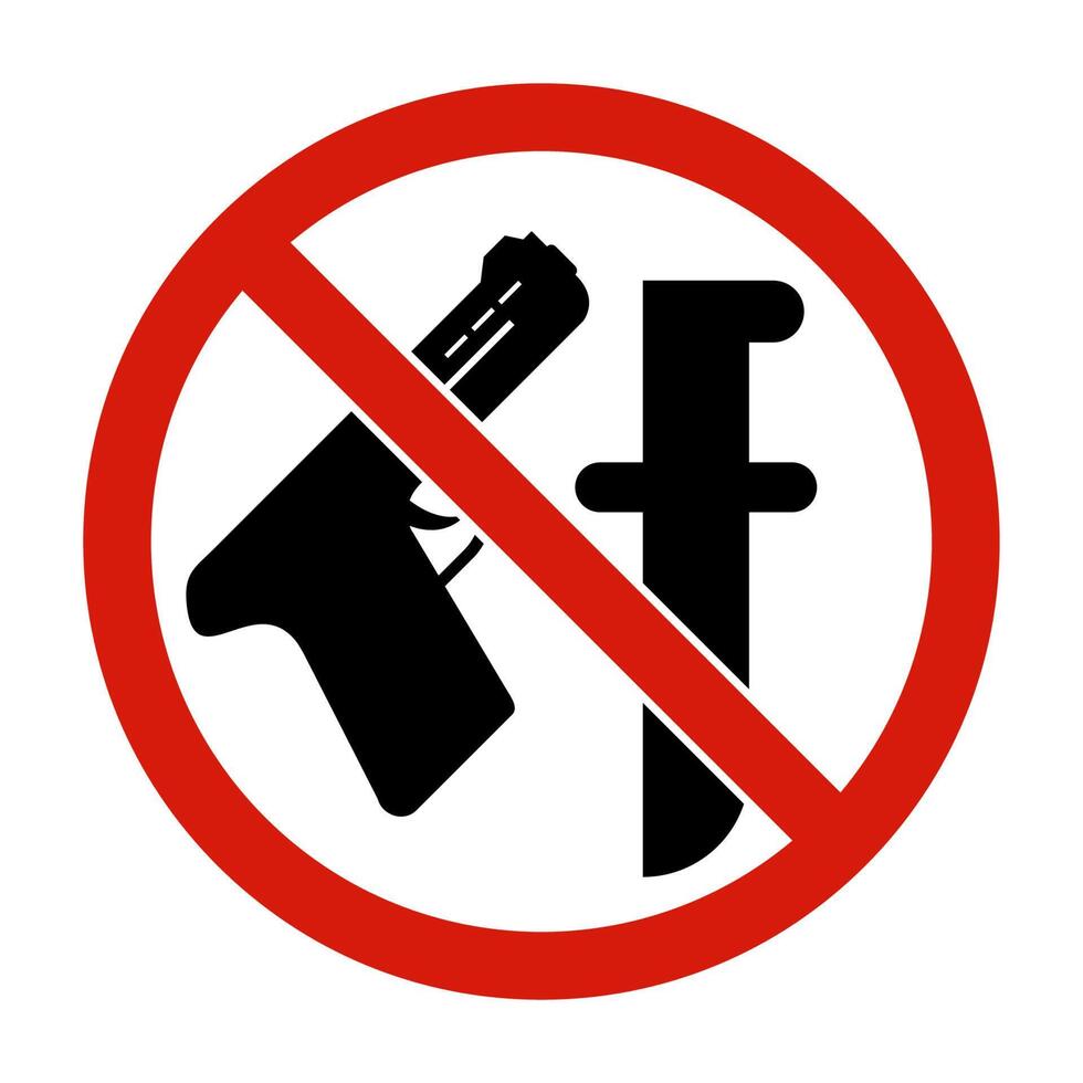 Weapon prohibited icon. Forbidding, No weapons, with gun and knife. vector