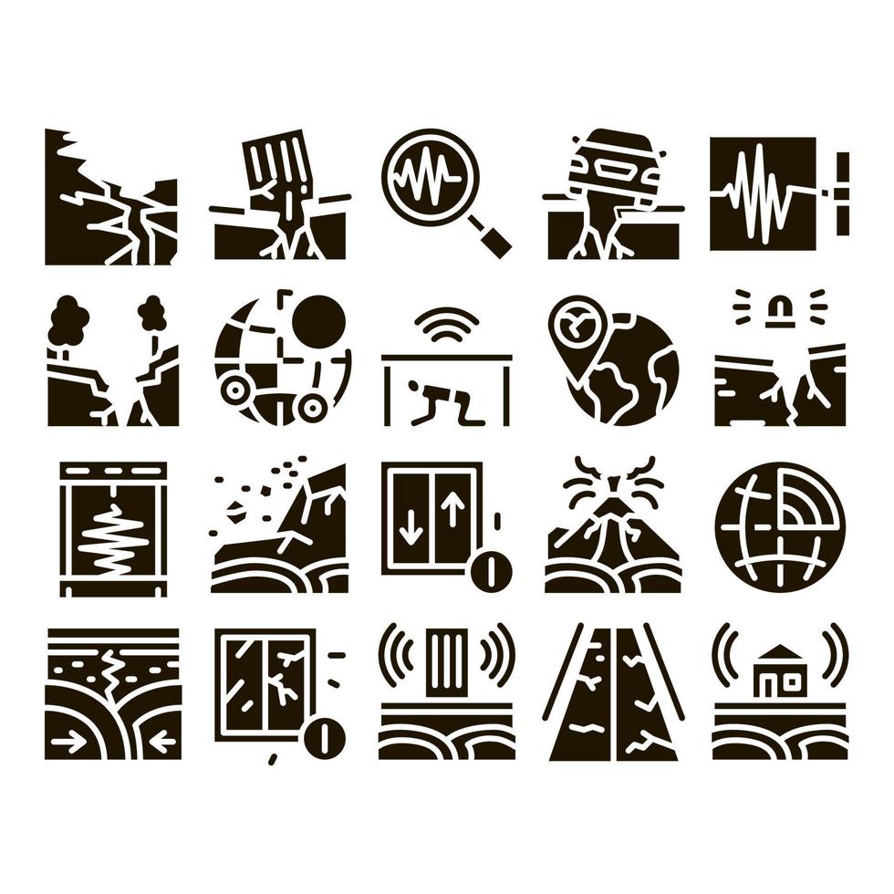 Earthquake Disaster Glyph Set Vector