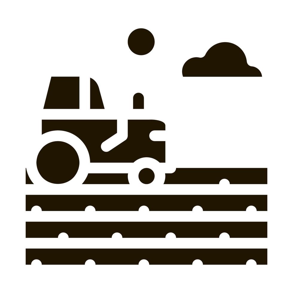tractor on field icon Vector Glyph Illustration